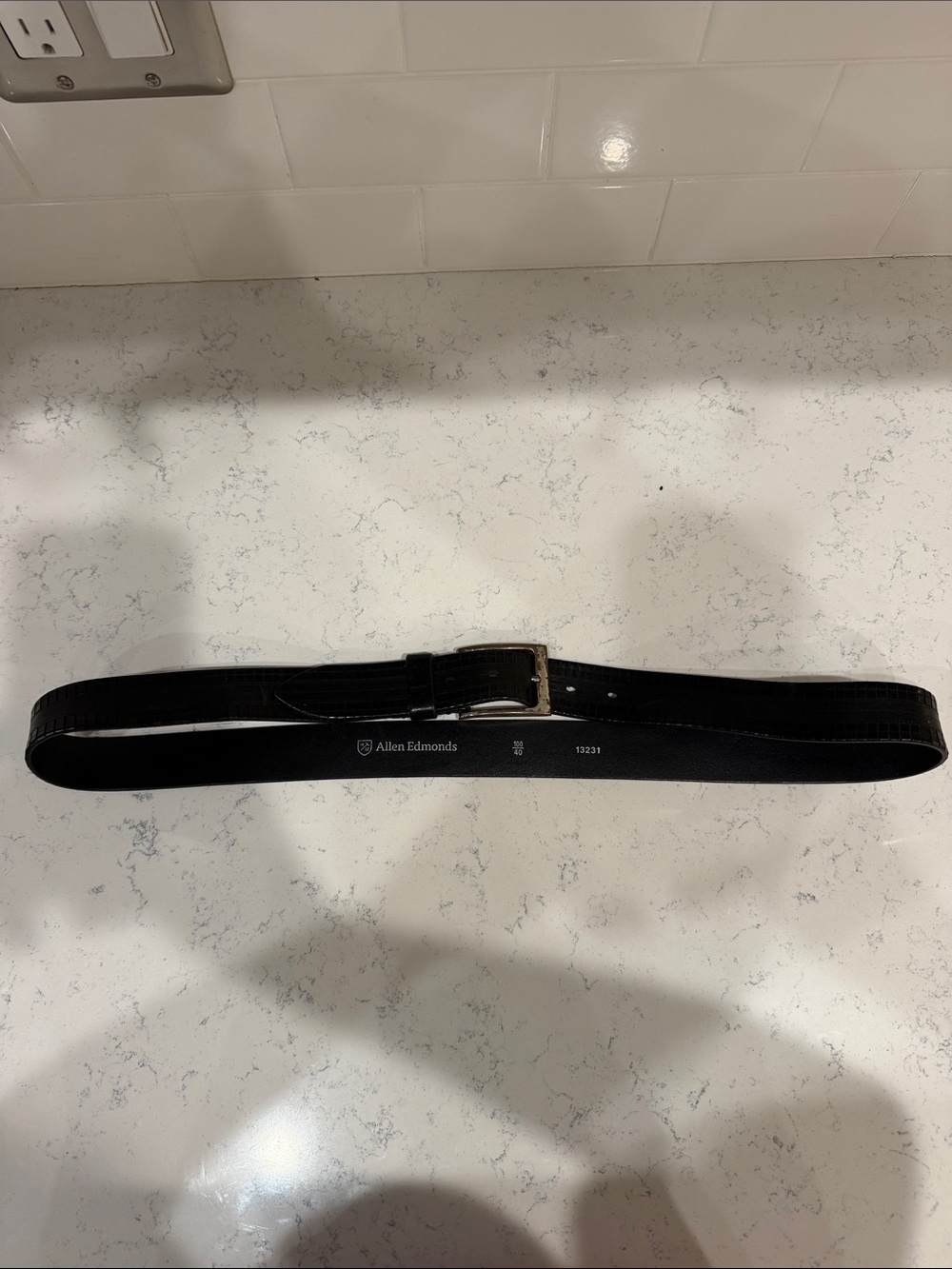 Allen Edmonds Black Leather Dress Belt with Silver Buckle
